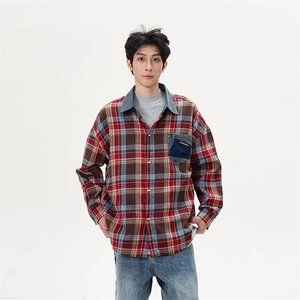 1506A/GJ020/P44美式复古格子衬衫外套男小众高级感宽松潮牌痞帅图片