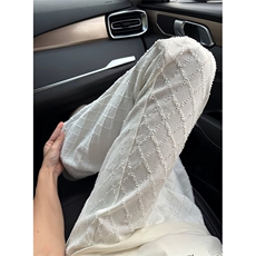 白色提花菱格牛仔裤男秋季编织感阔腿裤高腰显瘦宽松拖地休闲裤子，男装牛仔裤，四季星座505