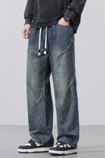2025美式休闲裤子男秋款宽松垂感显瘦直筒裤褶皱长裤潮Z9845-P50，男装牛仔裤，星座509