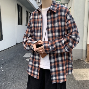 24秋装港风情侣中性格子长袖衬衫外套宽松百搭复古ins潮 H216/P45图片