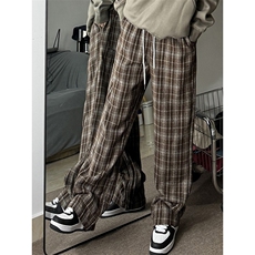 视频图-复古撞色格子抽绳松紧休闲裤男8068-P38，男装休闲裤，电商B380（原B361）