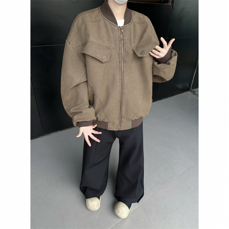 美式复古做旧层次织线设计工装夹克外套简约休闲街头情侣夹棉加厚,男装夹克,星座506
