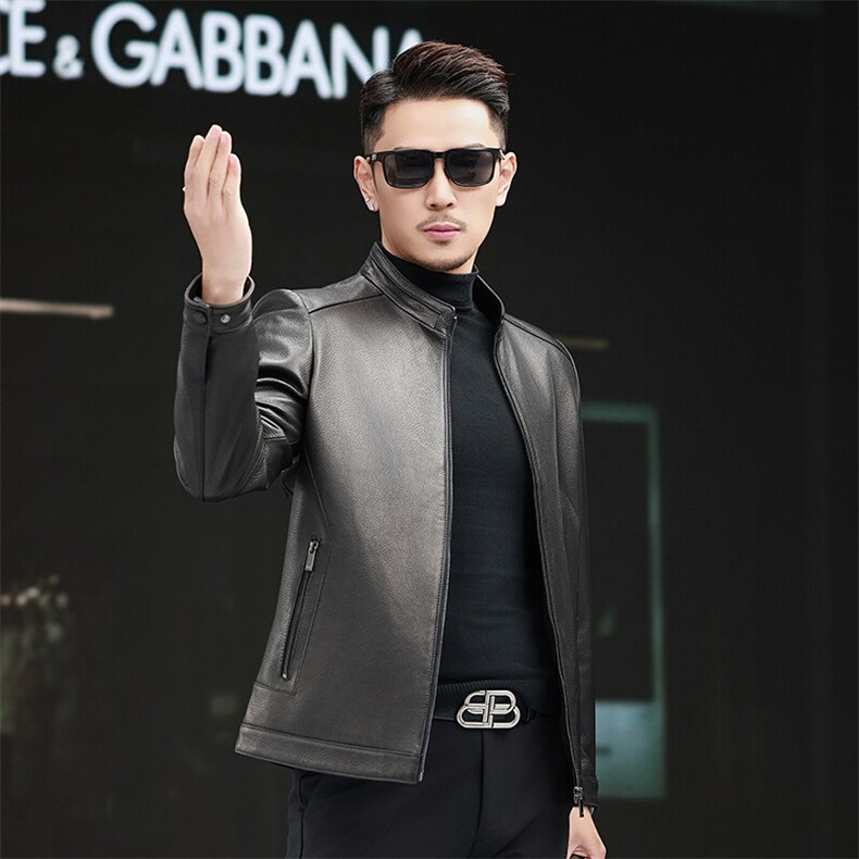 海宁真皮皮衣男山羊皮外套立领夹克简约百搭男装商务皮衣机车男，男装夹克，电商B360A（原721A）