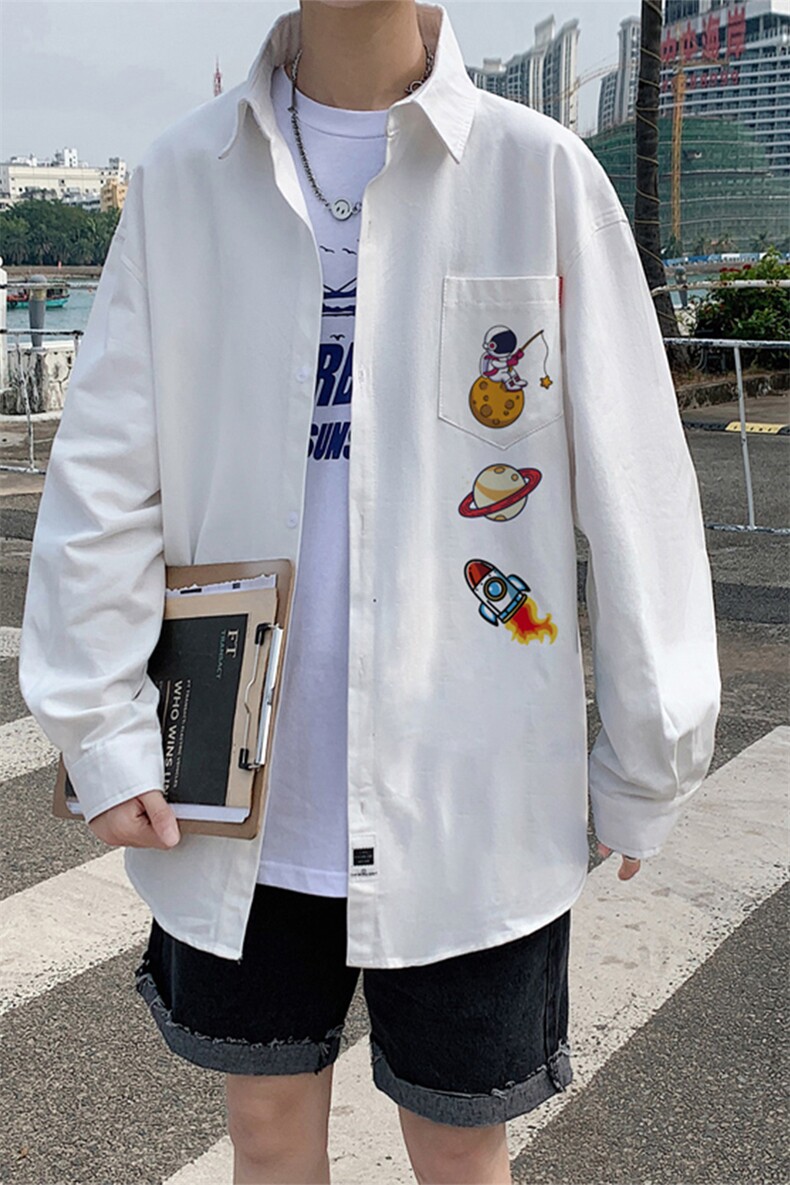 春季长袖衬衫男宽松港风衬衣男外套男CSCS277-P35,男装衬衫,电商B371