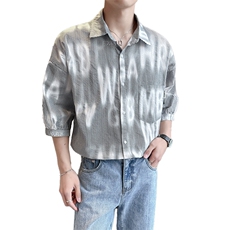 2025夏季新款男士半袖衬衫轻熟七分袖衬衣韩系宽松上衣901C11P58，男装衬衫，星座901