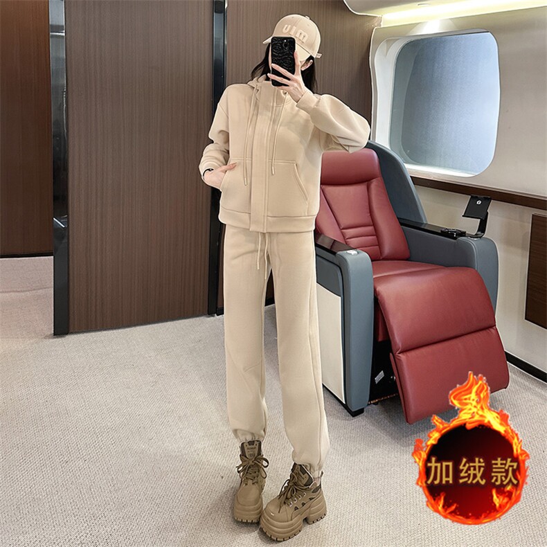 女秋冬短款纯色卫衣修身卫裤两件套潮,女装套装/套裙,江南