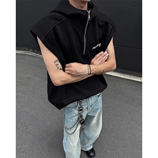 夏季宽松美式高街休闲连帽无袖马甲短袖T恤潮808B-WH053-P45，男装背心/马甲，星座808B