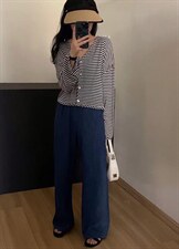 条纹开衫休闲牛仔裤，女装牛仔裤，Comfort Zone 舒适区