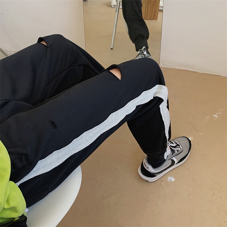 春季新品破洞休闲裤男女韩版长裤运动束脚裤子chic风T,男装休闲裤,电商A102B