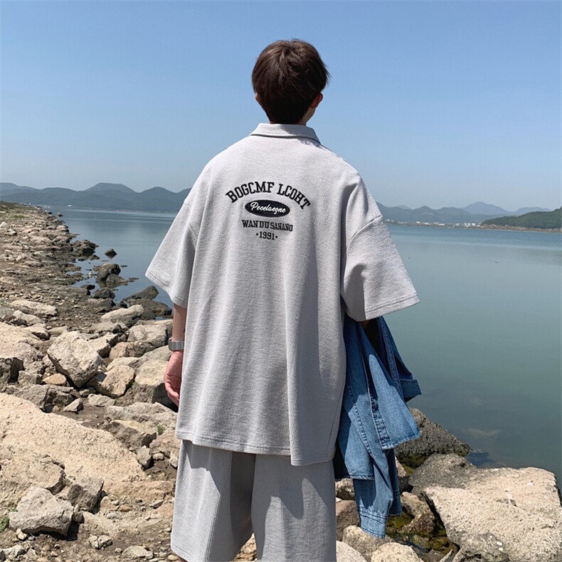 TZ08-P40美式宽松型刺绣短袖套装,男装休闲套装,星座1501-1