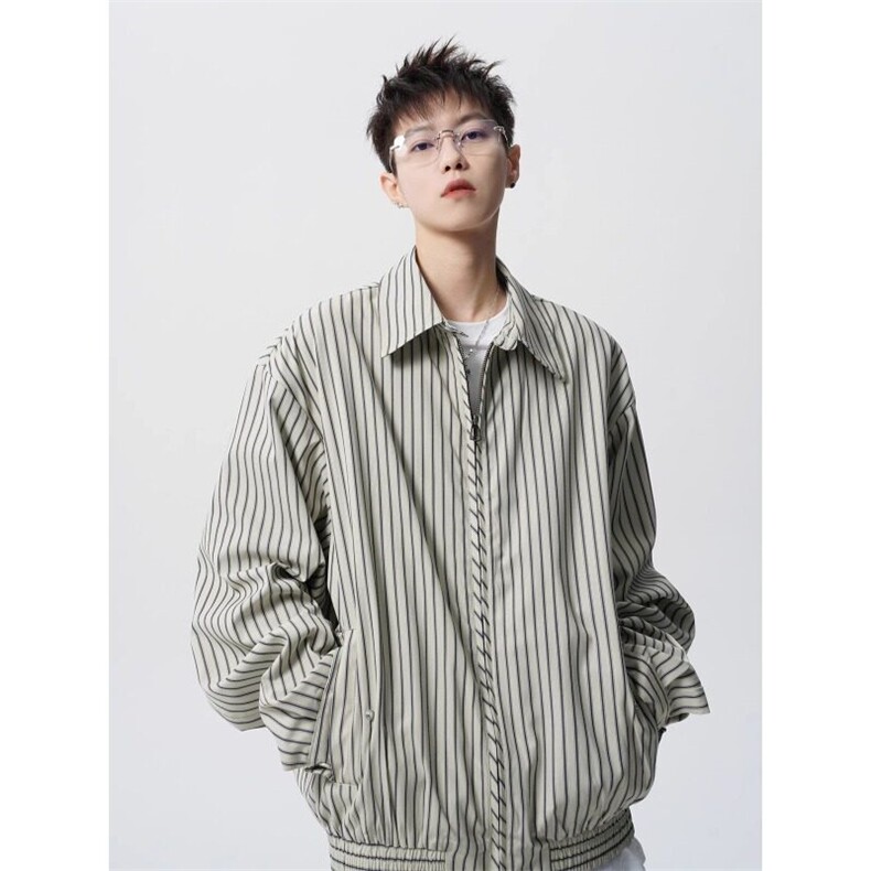 W9451-P65网图现货春季新款条纹翻领夹克外套,男装夹克,星座1608-2