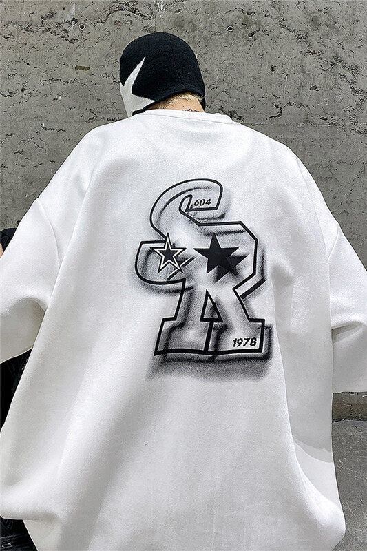 2025新款R星麂皮绒字母印花短袖宽松M~5XLXZ604-DT301-P35控48,男装T恤,星座604