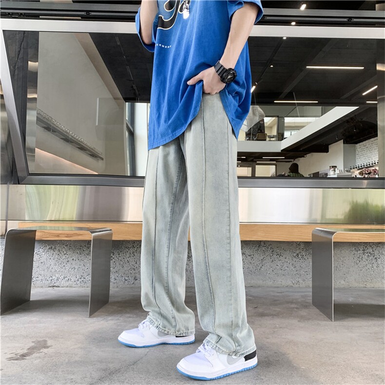2025新款美式潮牌高街复古黄泥土宽松直筒百搭拼接牛仔裤男,男装牛仔裤,电商D325