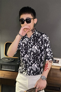 312A-108-P55 新款社会小伙中袖衬衫韩版潮流男士五分袖衬衣A图片