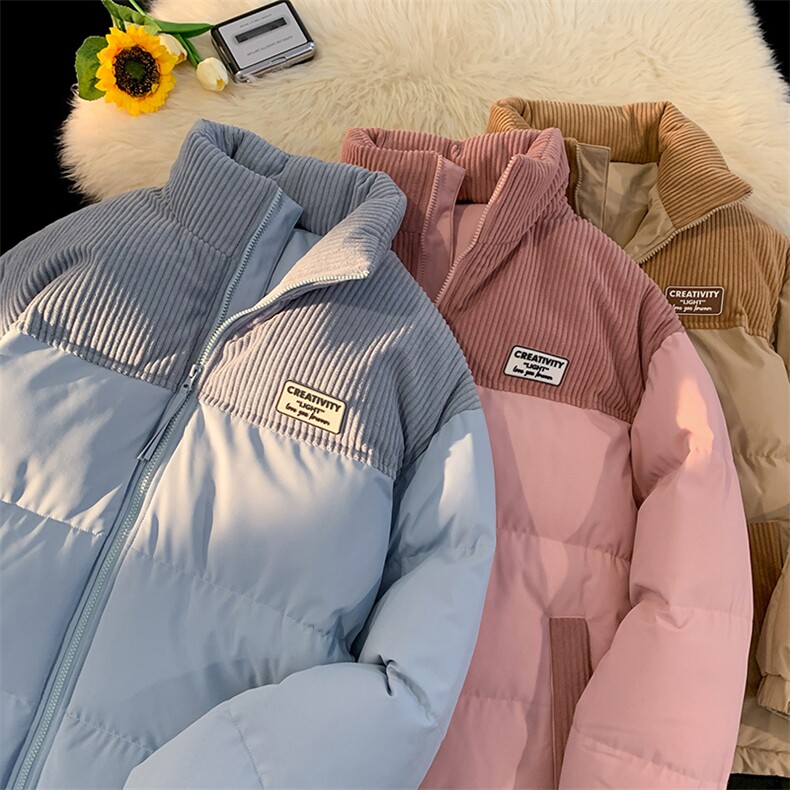 冬季青少年灯芯绒立领拼接外套休闲百搭面包服棉服5302-P78,男装棉衣,电商B306