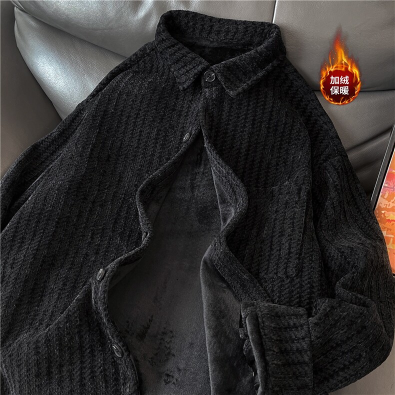 时尚新款雪尼尔鱼骨纹加绒衬衫，A061-AC01832JR-特P45-平铺图,男装衬衫,电商A061