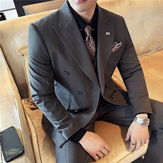 秋冬主推~厚款暗条纹色织高档双排扣西装三件套西服SJT8068-P295，男装西服，电商A213