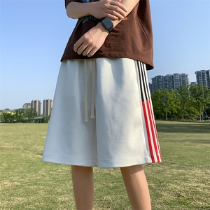 XZ514-2-1521-P43夏季篮球跑步运动裤男麂皮绒学生杠条休闲五分裤,ins风格男生穿搭图片