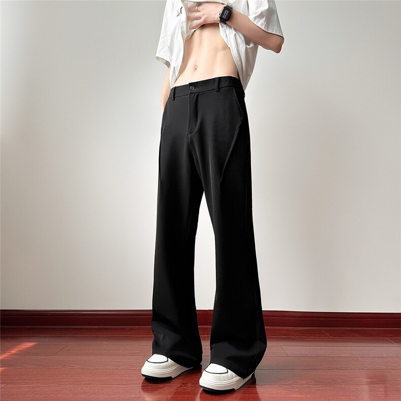 2025美式夏装vibe高街微喇休闲拖地垂感半松紧冰丝西裤K3337-P45，男装休闲裤，电商042