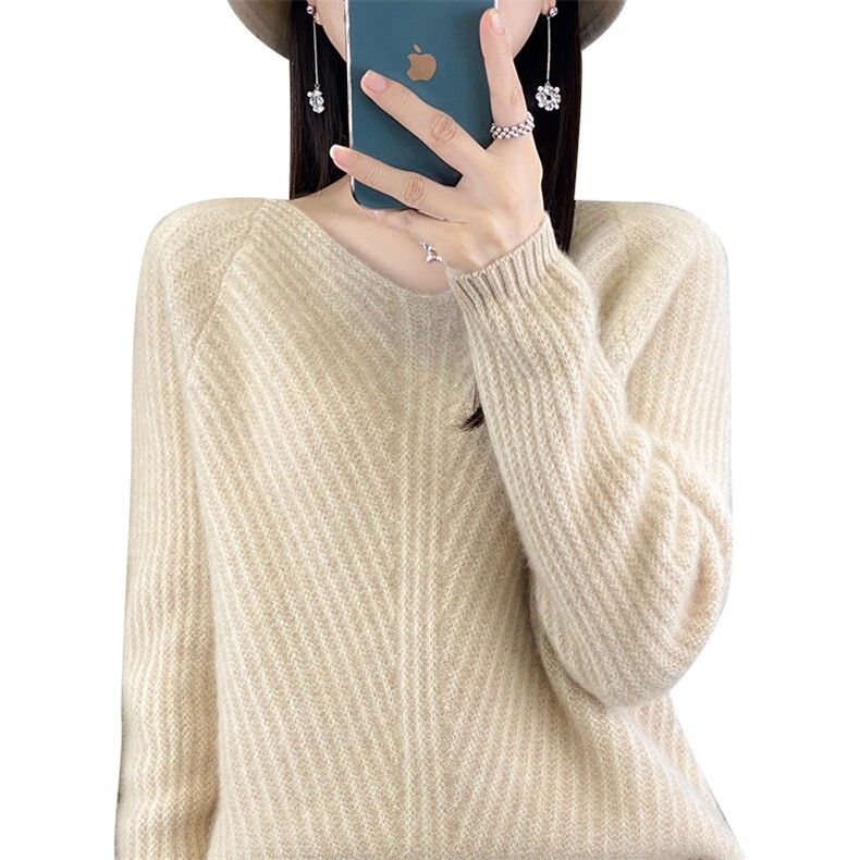 25秋冬新款V领羊毛衫女韩版慵懒风加厚毛衣纯羊绒针织长袖打底衫,女装羊毛衫,鸿陌羊绒