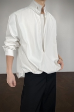 春秋男士原创撞色拼接铆钉假两件衬衣宽松休闲衬衫外套，男装衬衫，电商B319