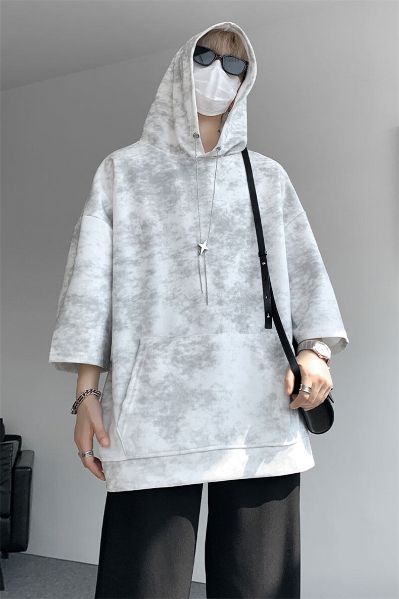 现货DX10116-特批42控78七分袖痞帅链条设计连帽短袖T恤大码男,男装T恤,电商A059
