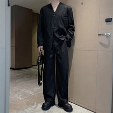 春秋休闲亚麻西服套装男时尚帅气西装马甲阔腿裤三件套TZ263-P265，男装西服套装，电商B267