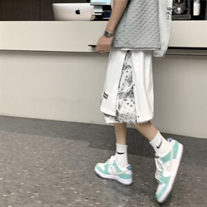 夏季五分裤假两件排扣腰果花短裤男嘻哈高街休闲裤子学生D874-P28图片