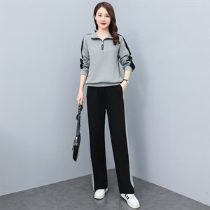 休闲运动时尚套装女装2025年春秋季新款大码洋气减龄阔腿裤两件套图片