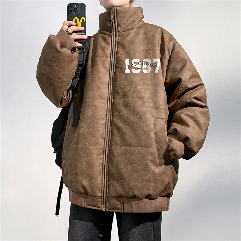 DT2236-TP130控价178  冬季棉衣男生潮牌美式暗纹质感皮衣外套图片