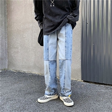 欧美高街嘻哈水洗做旧宽松直筒老爹裤撞色牛仔长裤男NK290-p40，男装牛仔裤，星座1008-1