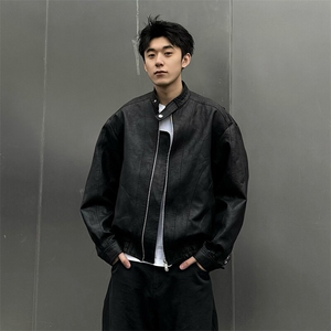 现货 蜡洗龟裂纹 两色高品质水洗做旧PU皮夹克W2509图片