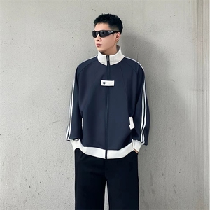 抖音得物品质秋冬美式高街重磅结构拼接织带翻领卫衣夹克外套W113图片