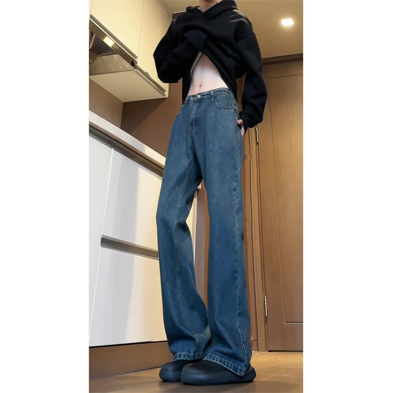 抖音品质现货牛仔裤秋季新款男女同款微喇裤子XZ610A-特P45-控78图片