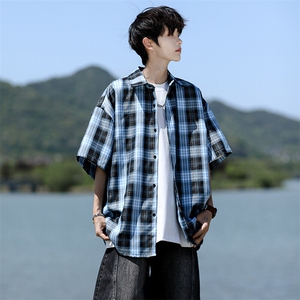 8XL-M格子短袖衬衫男夏季薄款DK制服衬衣JK学院风半袖外套DC28004图片