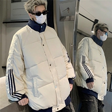 米白色文艺慵懒风棉服男冬季加厚面包服外套美式复古条纹立领棉衣，男装棉衣，星座218-1（原230）