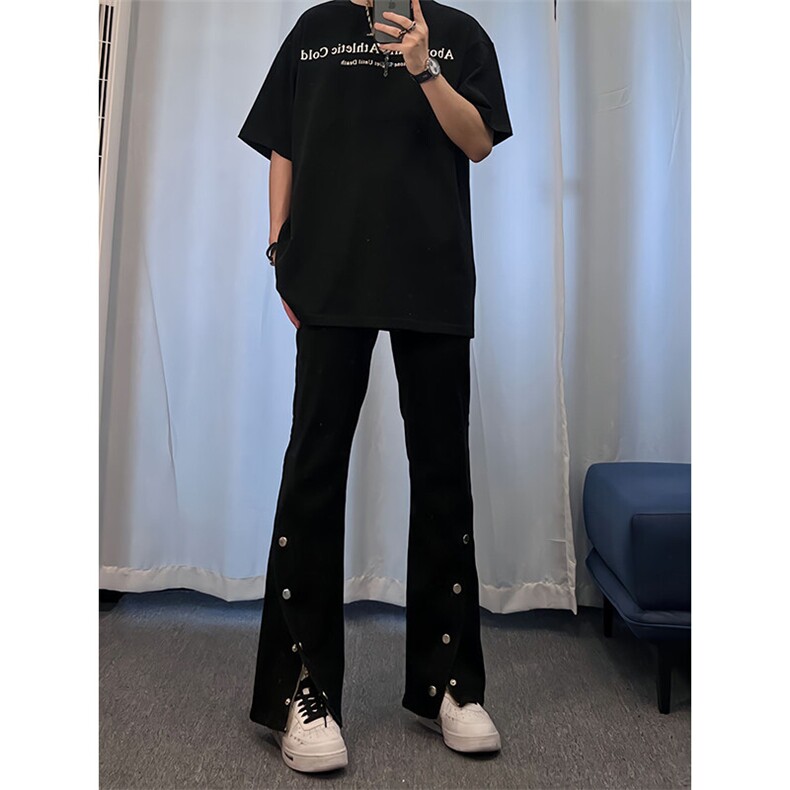 高街美式排扣牛仔裤拉链设计感直筒牛仔裤,男装牛仔裤,星座310A-4