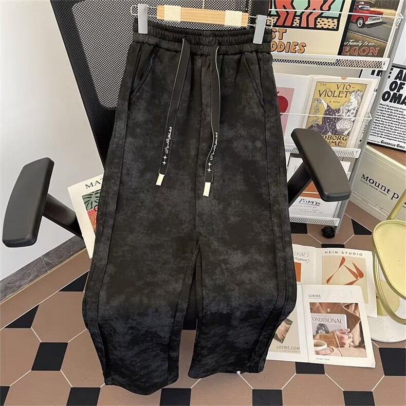 抖音品质秋款男休闲裤扎染裤百褶皱长裤H055 P45图片