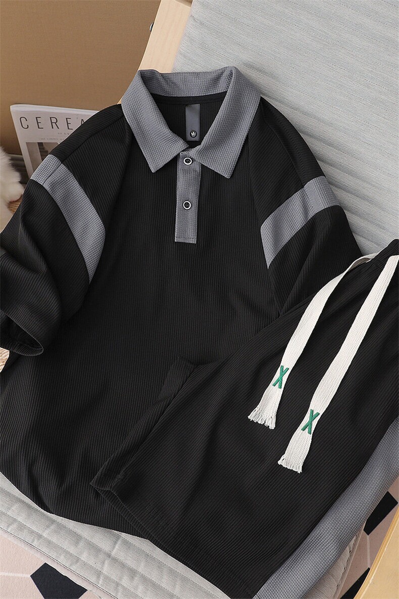 夏季现货主推大码港风情侣休闲POLO衫五分裤两件套套装S14P60,男装Polo衫,电商B226-2（原B217-2）