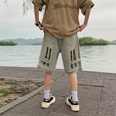 牛仔裤短裤男韩版潮流拉链高街帅2024夏季新款ins五分裤RK278-P38，男装牛仔裤，星座412-2