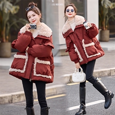 2025冬季新款休闲拼接羊羔毛白鸭绒羽绒服外套，女装羽绒服，橙子家