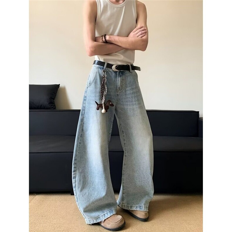 美式复古水洗浅色弯刀牛仔裤男女潮百搭显瘦休闲裤NZK6090-p48,男装牛仔裤,星座302B-2
