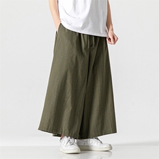 夏季大码日系宽松休闲裤条纹直筒阔腿裤棉麻裤风潮K333/P70，男装休闲裤，钱塘713
