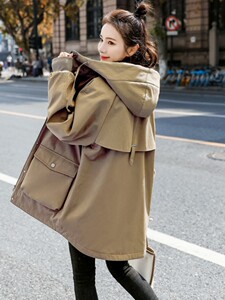 大码加绒加厚胖MM200斤派克服兔绒内里外套中长款棉服图片