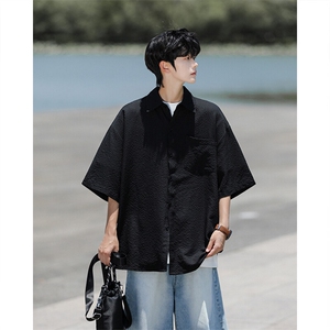 8XL-M泡泡纱盐缩肌理短袖衬衫男夏季冰丝外套防晒衬衣DC28011P36,秋冬包裙搭配图片