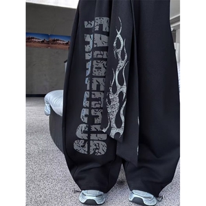 美式原创潮街舞宽松休闲荆棘涂鸦双侧大印花嘻哈休闲卫裤舞蹈裤图片
