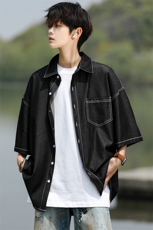 8XL-M冰丝牛仔短袖衬衫男款夏季薄款宽松慵懒衬衣外套DC28006P60，男装T恤，电商B312