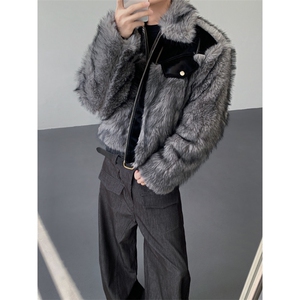 25秋冬男士拼接设计感仿皮草男士短款加厚棉衣外套MJ1088-P168图片