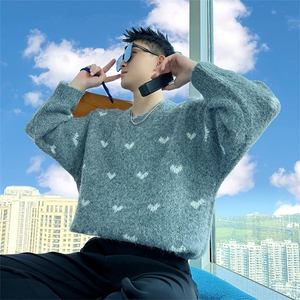 AM307/P88控118秋冬季社会小伙宽松韩式潮流保暖打底毛衣男灰首图片