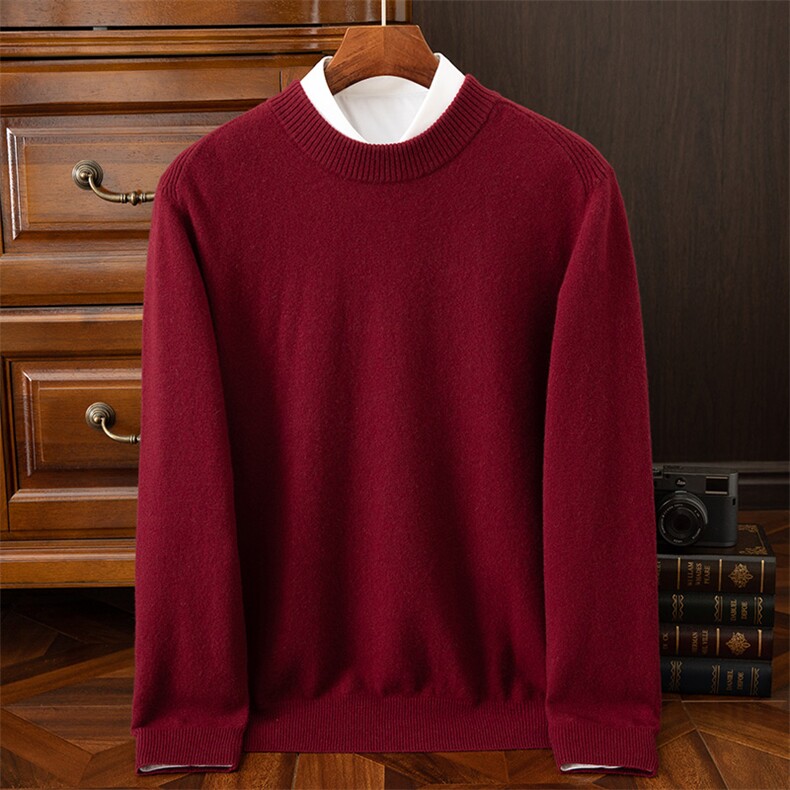 马鞍肩圆领时尚秋冬新款百搭纯色长袖羊绒针织衫,男装羊绒套衫,绒之心羊绒